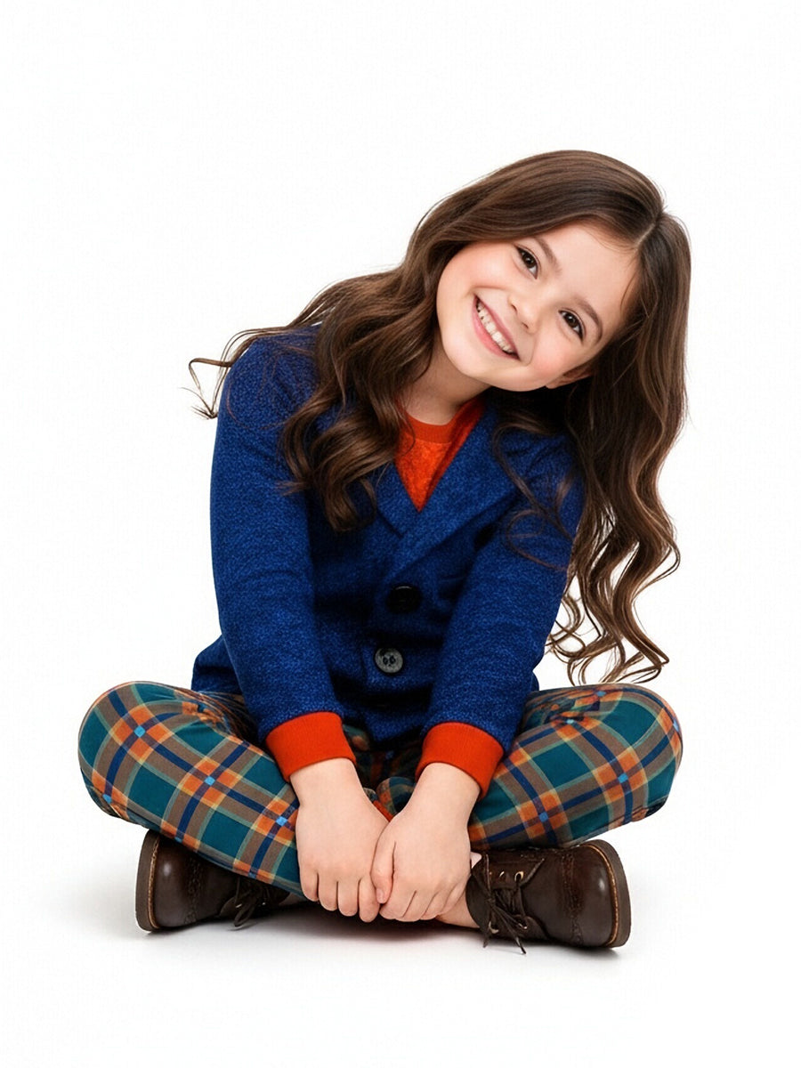 Girls Wildwood Prue Costume 2 Piece 3D Printed Blue Top and Plaid Jogger Pants