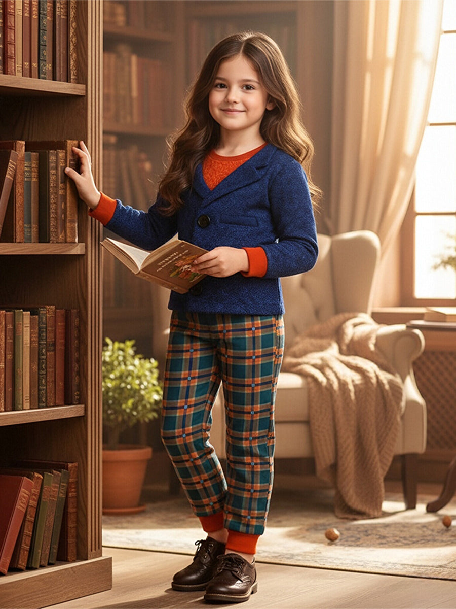 Girls Wildwood Prue Costume 2 Piece 3D Printed Blue Top and Plaid Jogger Pants
