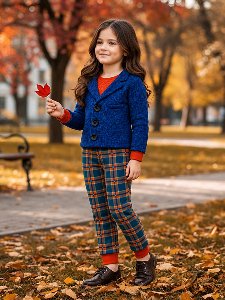 Girls Wildwood Prue Costume 2 Piece 3D Printed Blue Top and Plaid Jogger Pants