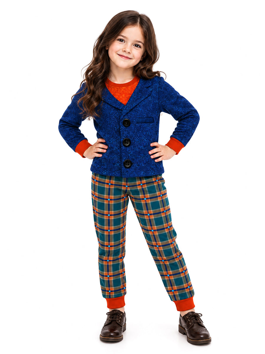 Girls Wildwood Prue Costume 2 Piece 3D Printed Blue Top and Plaid Jogger Pants