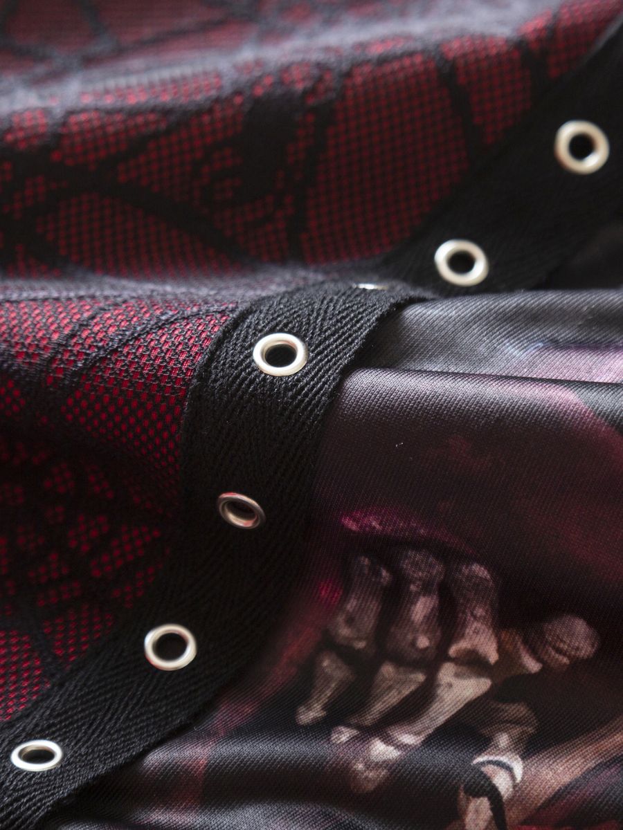 Sexy Goth Grim Reaper Cami Top Red and Black Spiderweb Lace Corset Style Crop Top