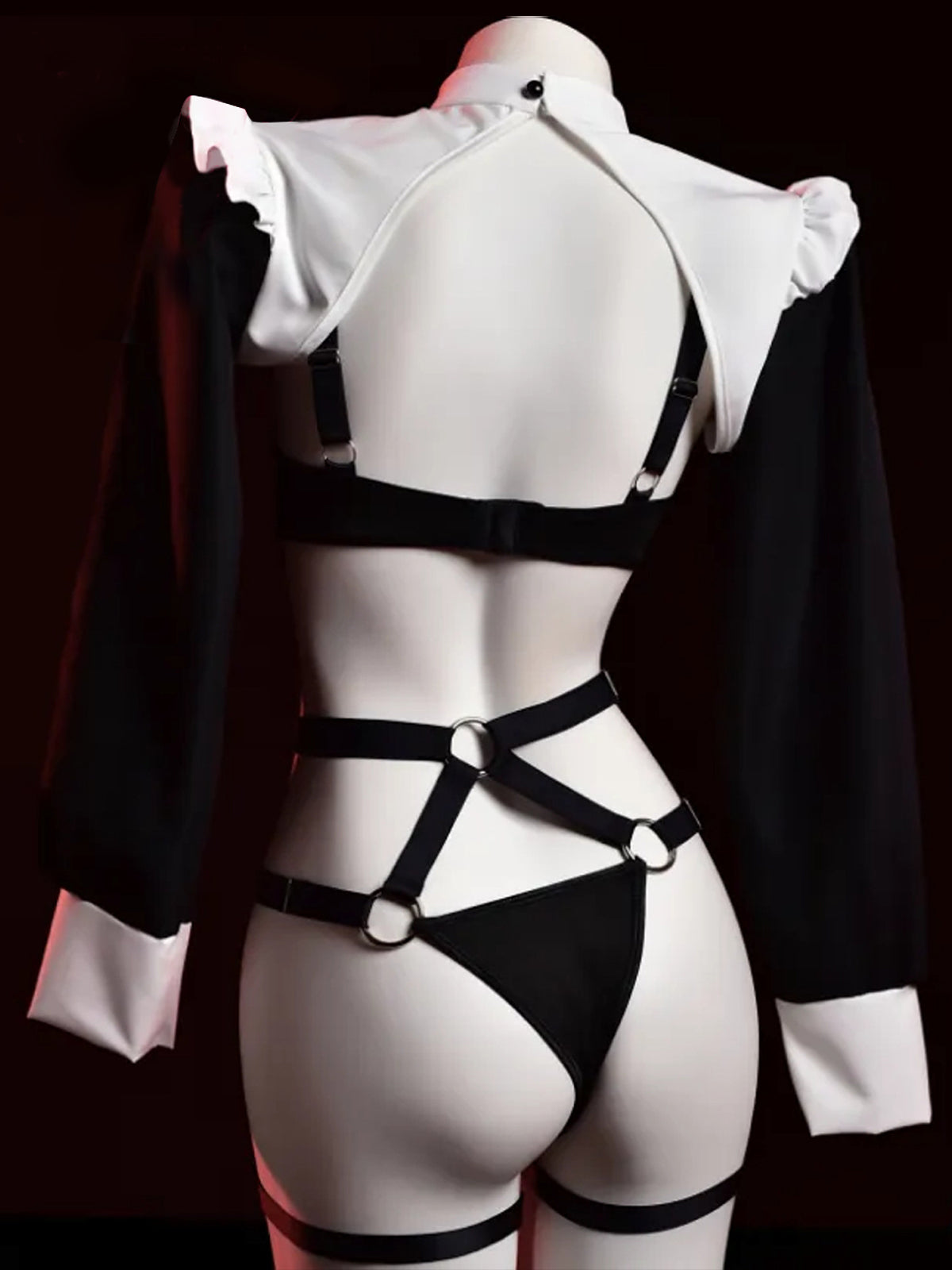 Gothic Nun Costume Set Black Habit Nun Harness Cosplay Outfit