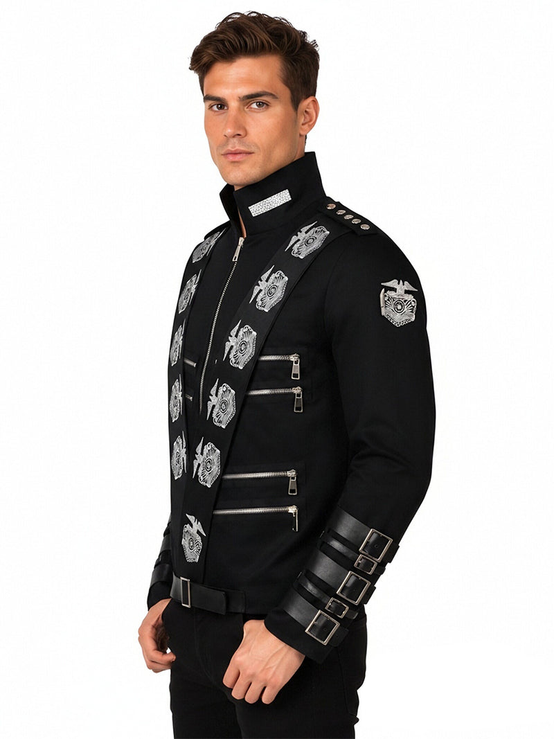Michael Jackson Bad Jacket MJ Gothic Rock Military Jacket 80s Pop King Performance Costume