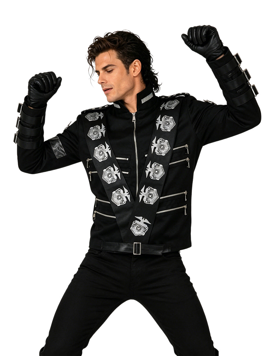 Michael Jackson Bad Jacket MJ Gothic Rock Military Jacket 80s Pop King Performance Costume