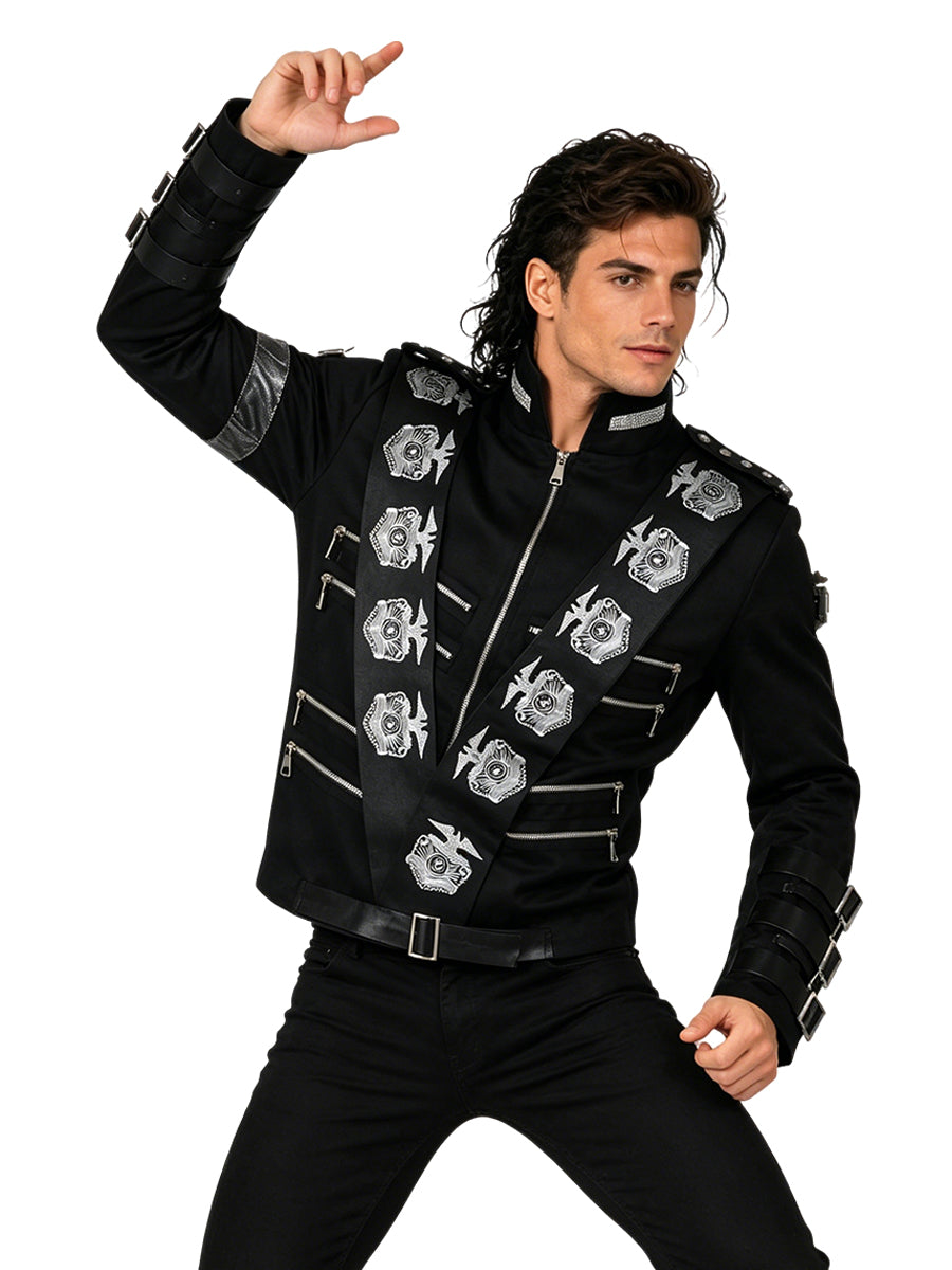 Michael Jackson Bad Jacket MJ Gothic Rock Military Jacket 80s Pop King Performance Costume