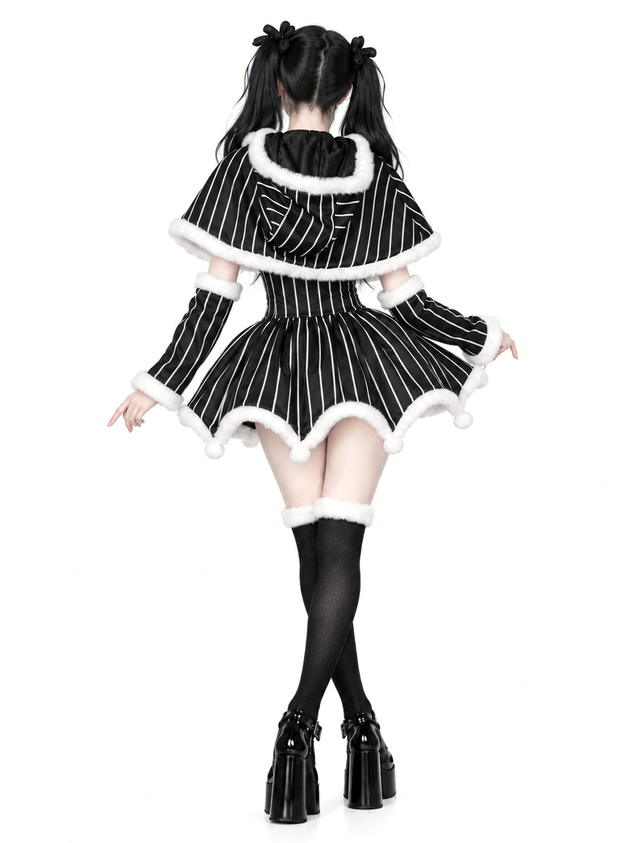 Gothic Christmas Pinstripe Cosplay Dress Set Jack Skellington Costume for Women