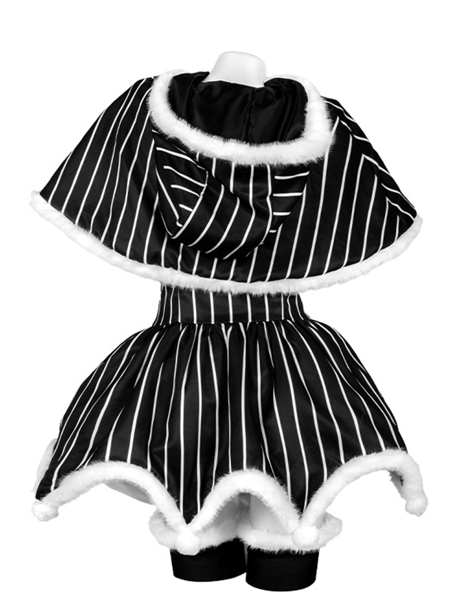 Gothic Christmas Pinstripe Cosplay Dress Set Jack Skellington Costume for Women