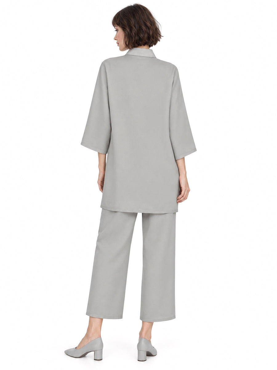 Klara and the Sun Costume Gray Robot Girl V-Neck Tunic Top with Straight Leg Pants and Skirt