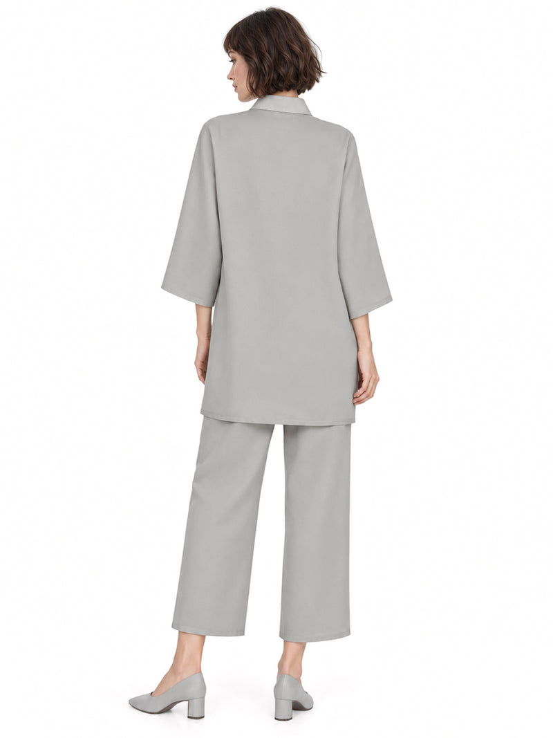 Klara and the Sun Costume Gray Robot Girl V-Neck Tunic Top with Straight Leg Pants and Skirt