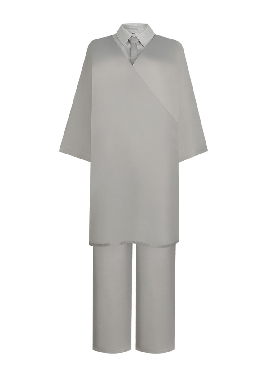Klara and the Sun Costume Gray Robot Girl V-Neck Tunic Top with Straight Leg Pants and Skirt