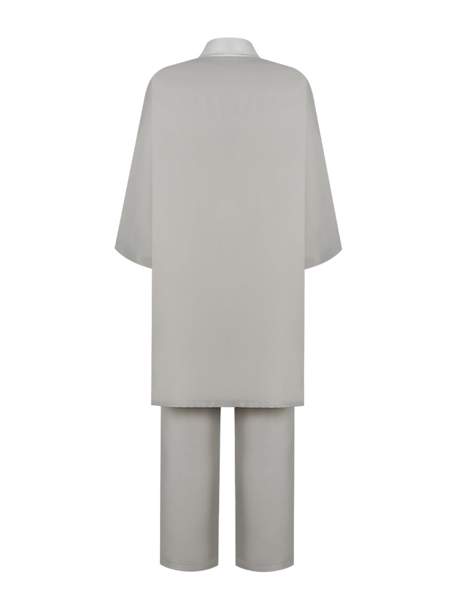 Klara and the Sun Costume Gray Robot Girl V-Neck Tunic Top with Straight Leg Pants and Skirt 