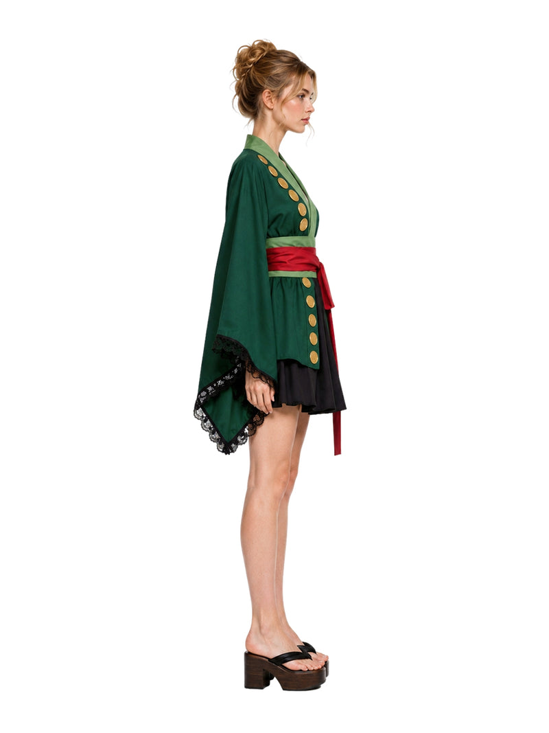 Green Anime Kimono Mini Skirt Set Zoro Cosplay Costume for Women