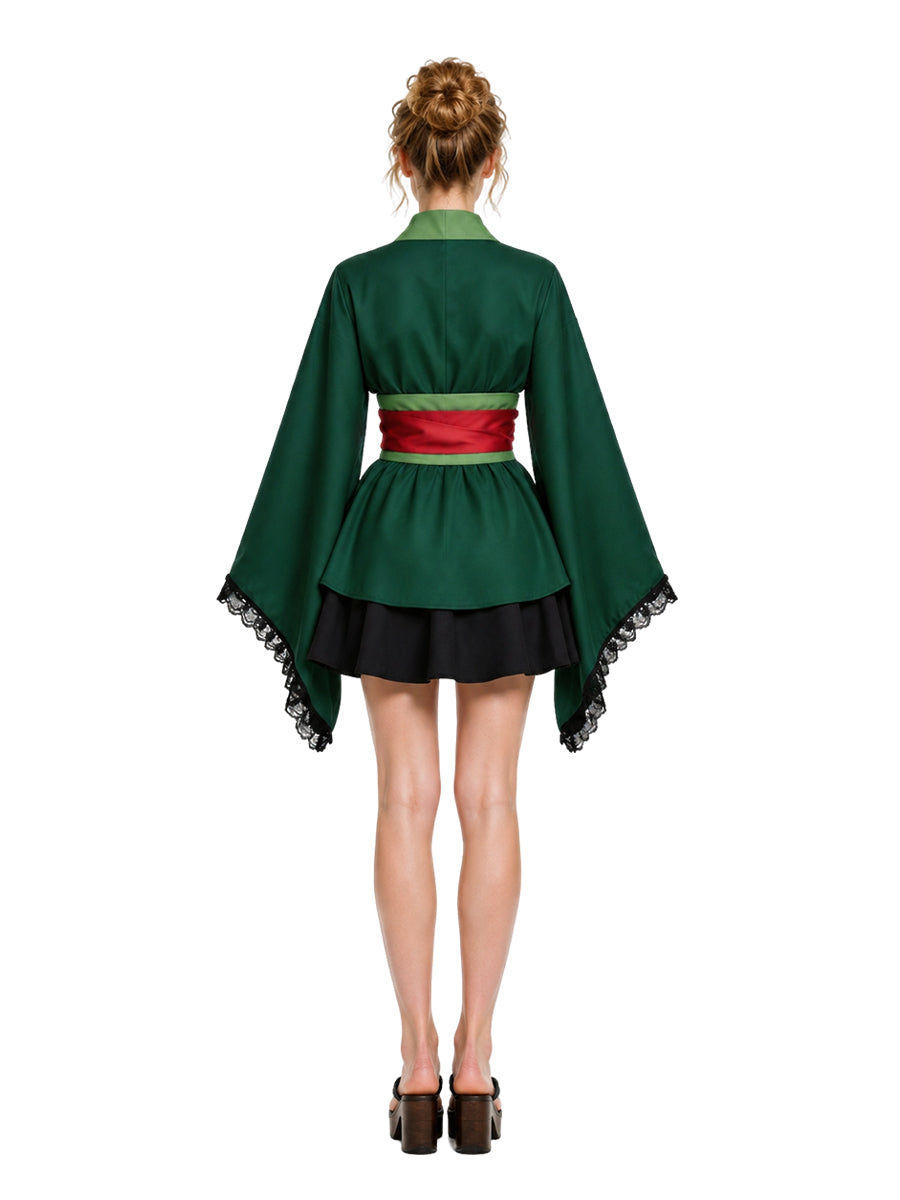 Green Anime Kimono Mini Skirt Set Zoro Cosplay Costume for Women