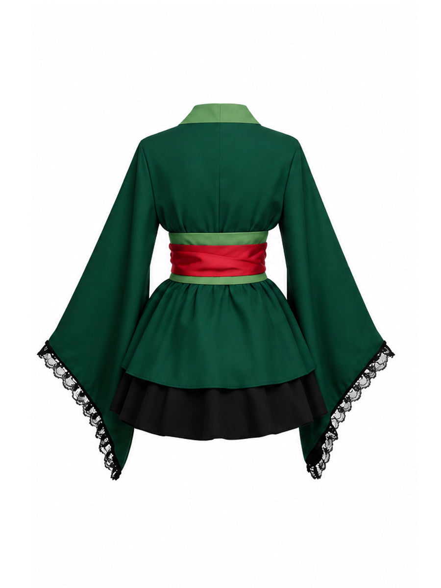 Green Anime Kimono Mini Skirt Set Zoro Cosplay Costume for Women