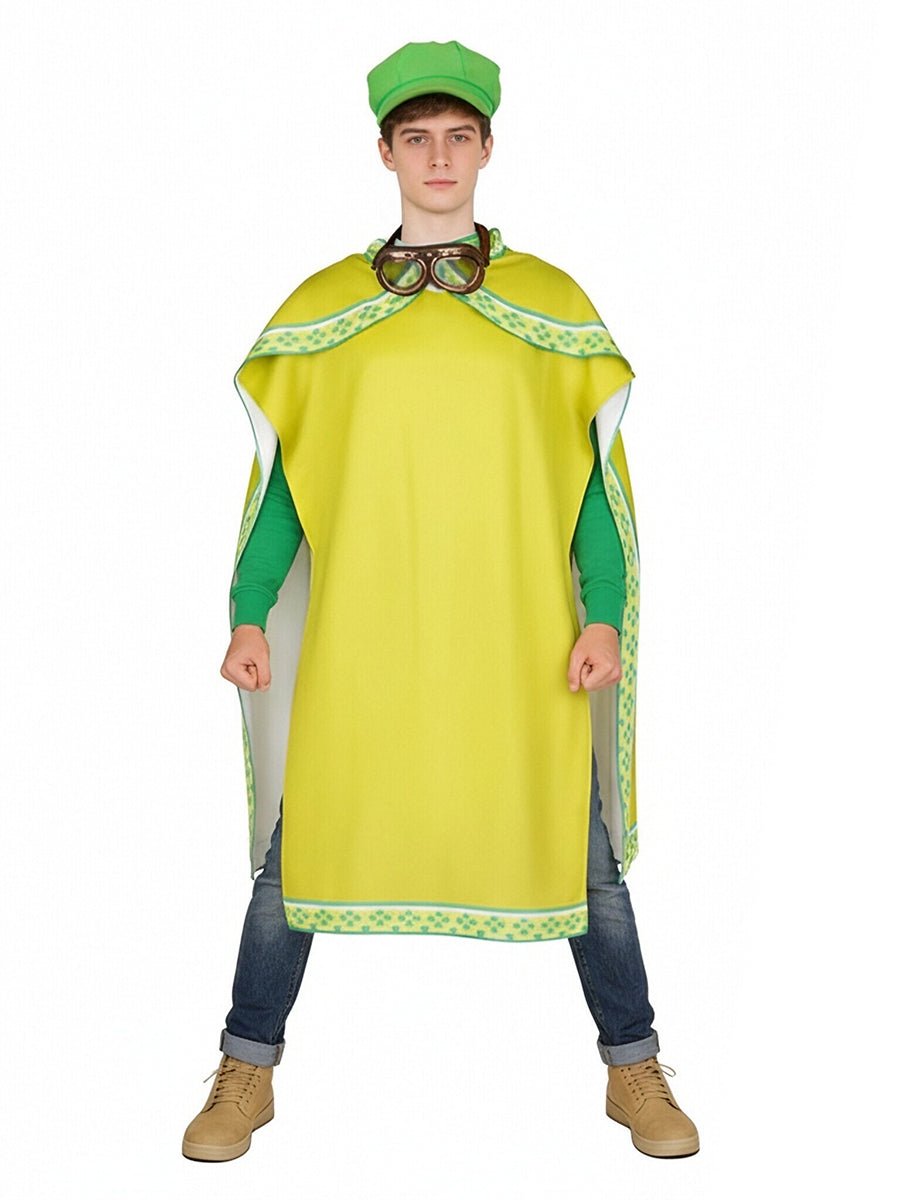 Super Mario Luigi Costume for Kids and Adult Green Plumber Poncho with Goggles and Hat