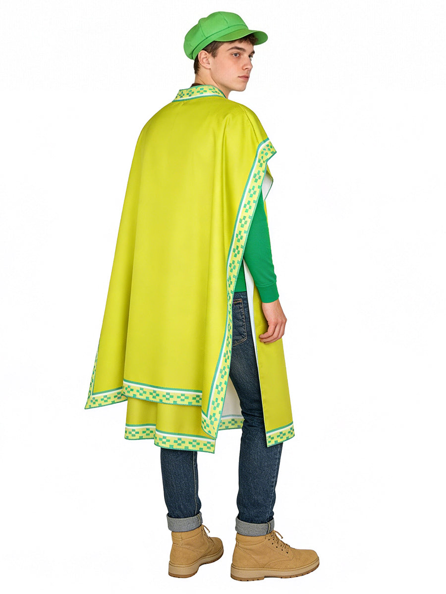Super Mario Luigi Costume for Kids and Adult Green Plumber Poncho with Goggles and Hat