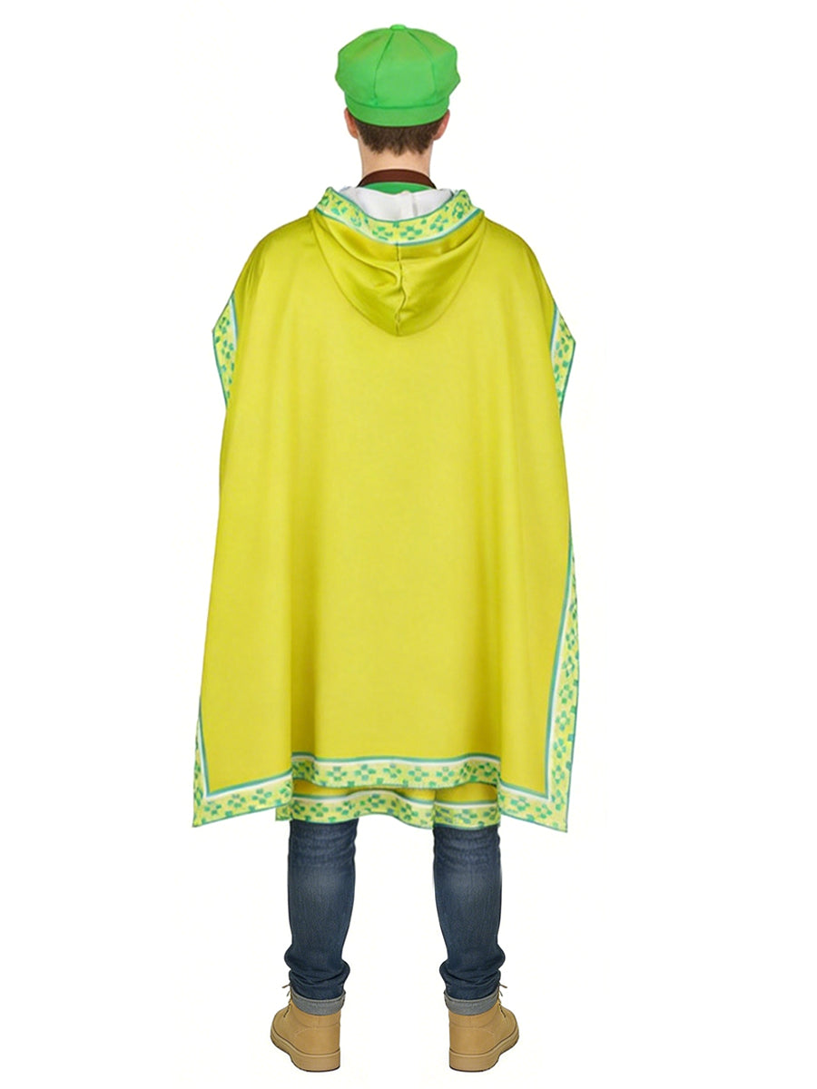Super Mario Luigi Costume for Kids and Adult Green Plumber Poncho with Goggles and Hat