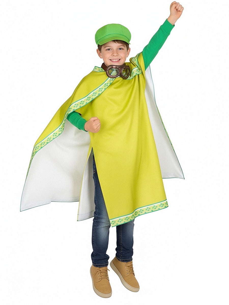 Super Mario Luigi Costume for Kids and Adult Green Plumber Poncho with Goggles and Hat