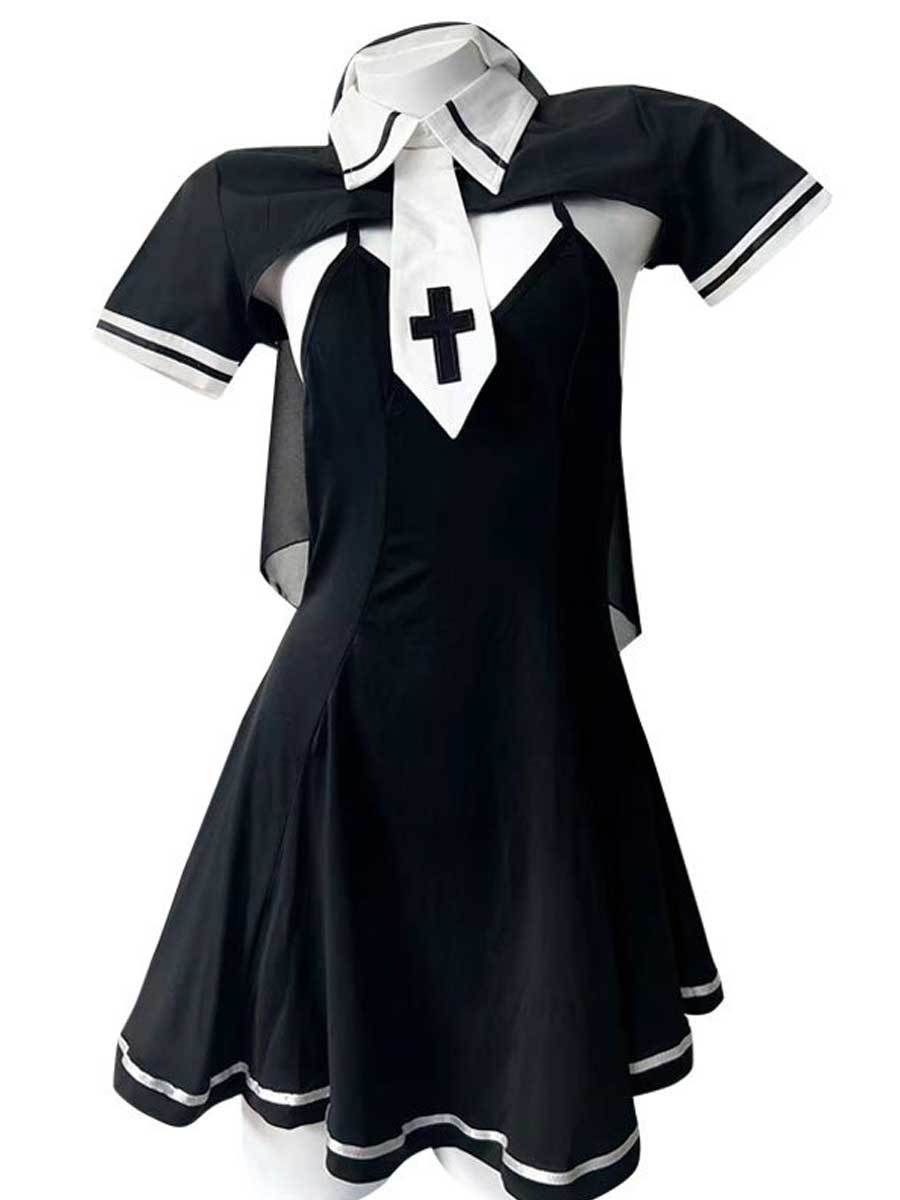 Sexy Nun Outfit Habit Nun Cosplay Costume Black Sister Nun Lingerie Dress