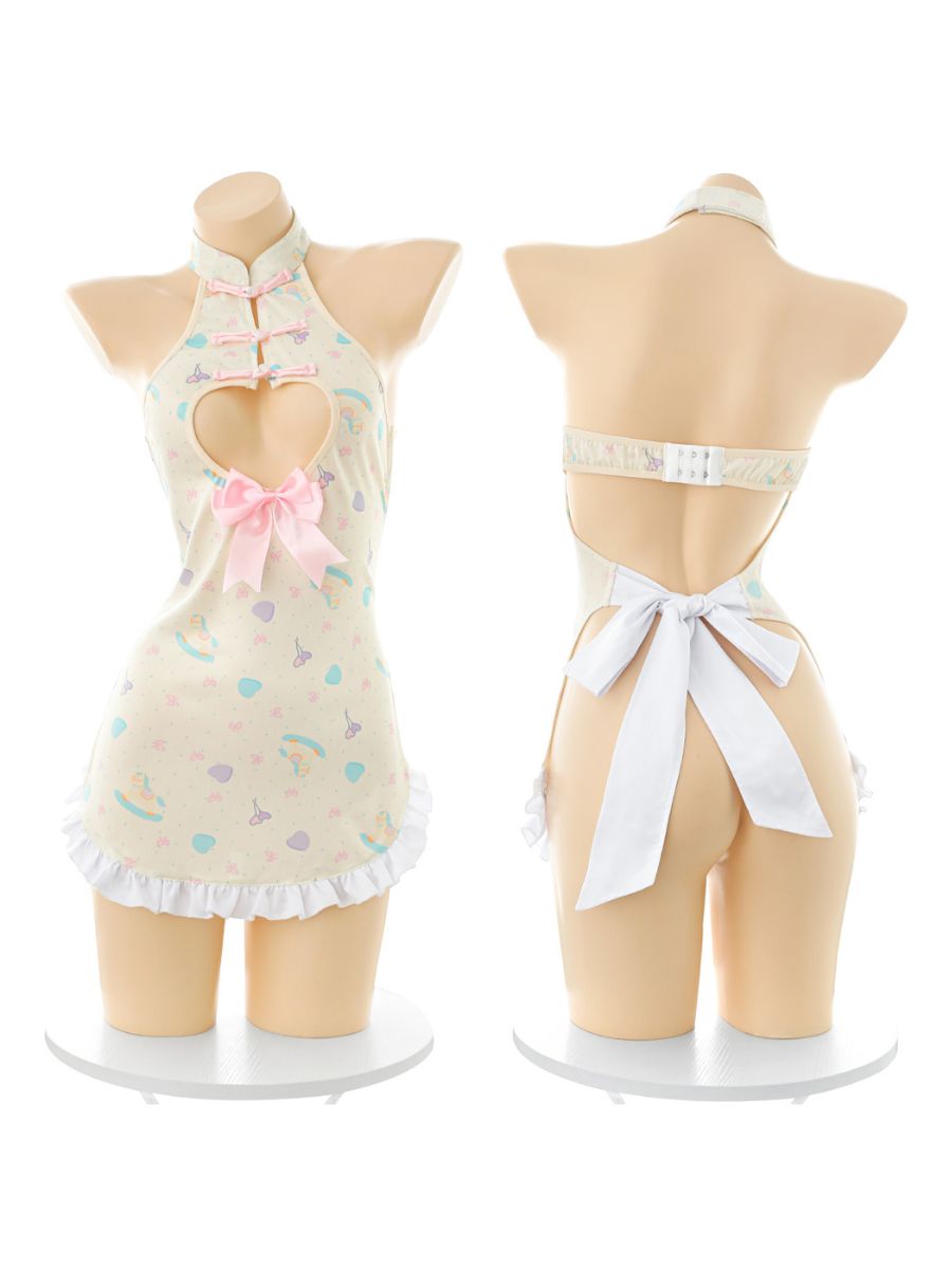 Anime Apron Style Cheongsam Lingerie Heart Cut-out Backless Qipao Dress