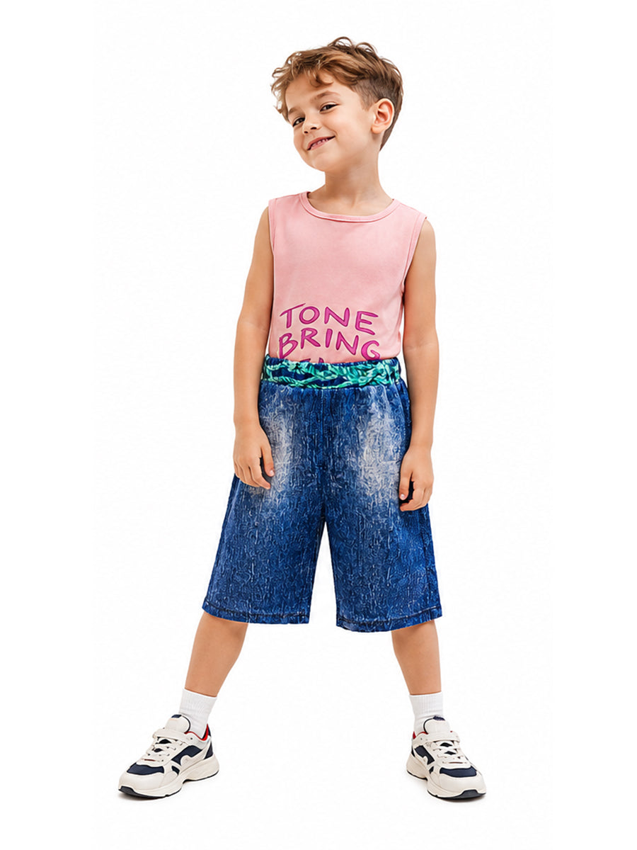 Forgotten Island Raww Costume for Kids Animated Red Sleeveless Vest T-Shirt and Denim Shorts Set