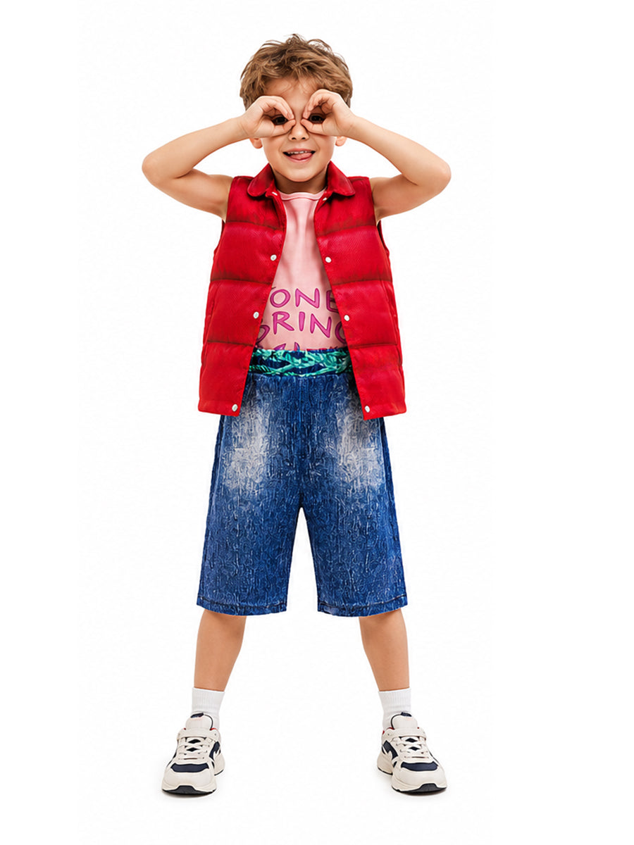 Forgotten Island Raww Costume for Kids Animated Red Sleeveless Vest T-Shirt and Denim Shorts Set