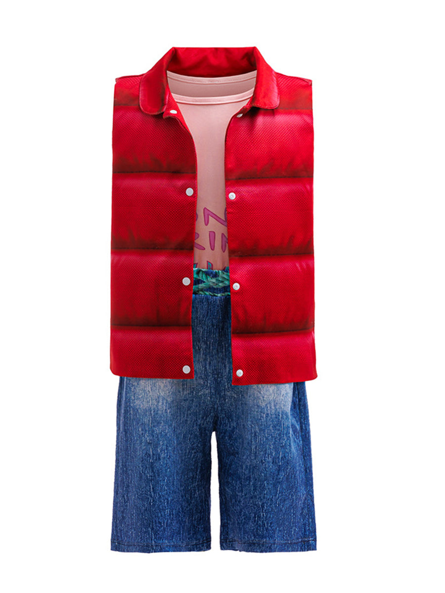 Forgotten Island Raww Costume for Kids Animated Red Sleeveless Vest T-Shirt and Denim Shorts Set