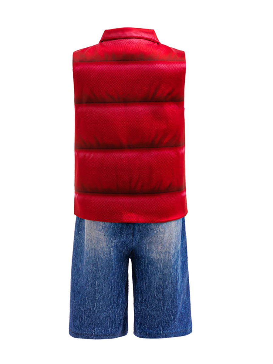 Forgotten Island Raww Costume for Kids Animated Red Sleeveless Vest T-Shirt and Denim Shorts Set