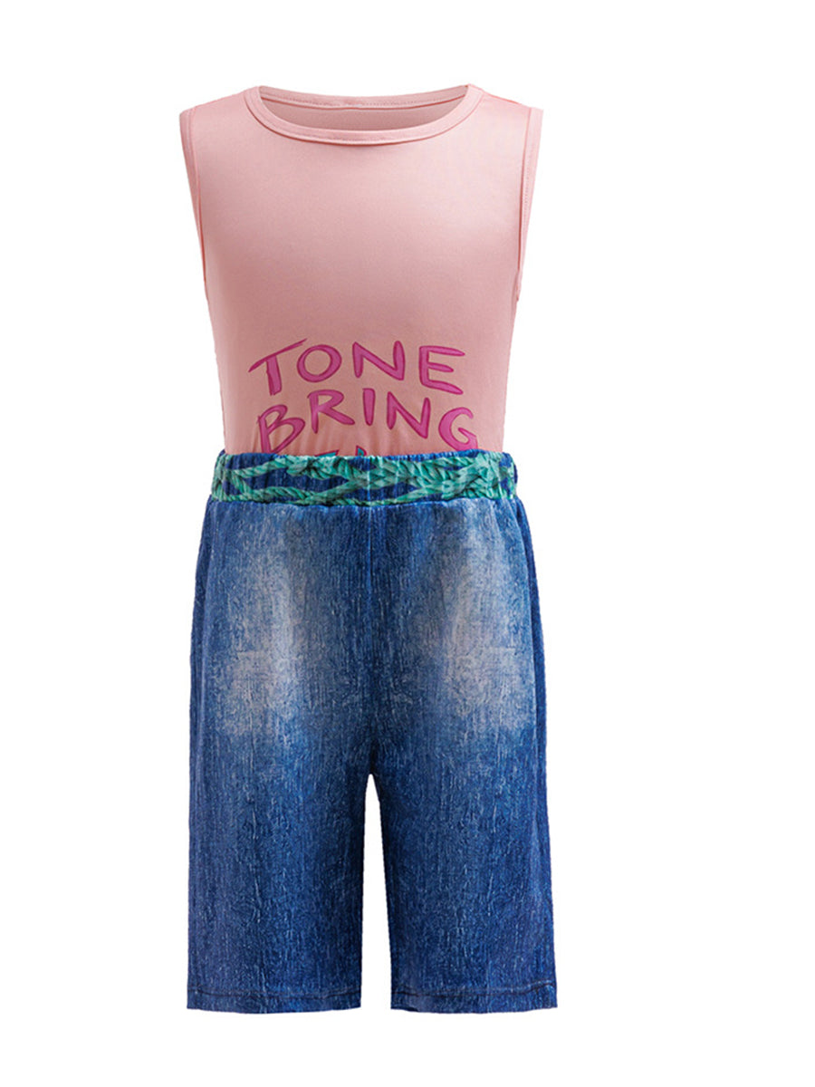 Forgotten Island Raww Costume for Kids Animated Red Sleeveless Vest T-Shirt and Denim Shorts Set