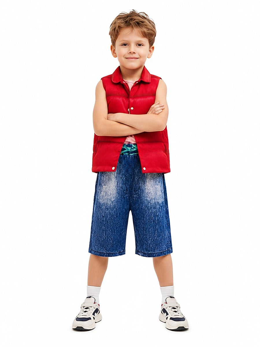 Forgotten Island Raww Costume for Kids Animated Red Sleeveless Vest T-Shirt and Denim Shorts Set