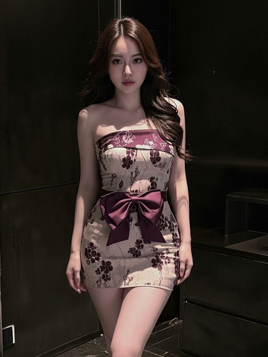 Japanese Style Kimono Dress Plus Size Floral Strapless Bodycon Dress