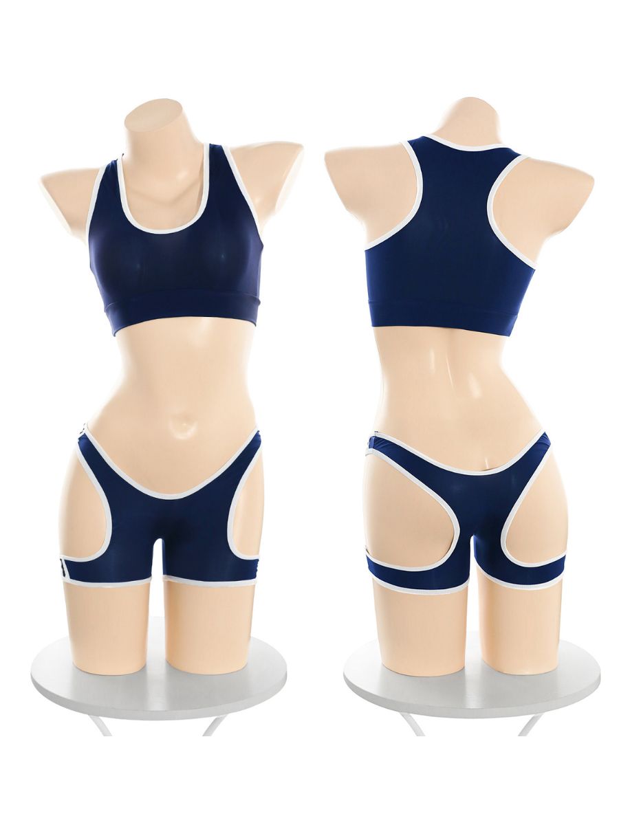 Japanese Gym Cosplay Lingerie Sexy Navy Blue Anime Crop Top and Shorts
