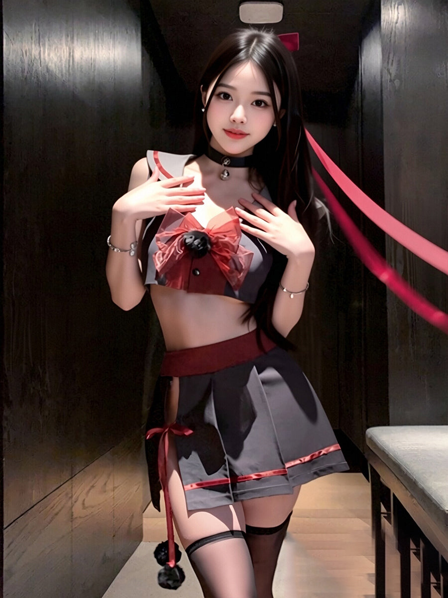 Japanese Schoolgirl Lingerie Set Anime Sailor Collar Crop Top and Pleated Mini Skirt Costume
