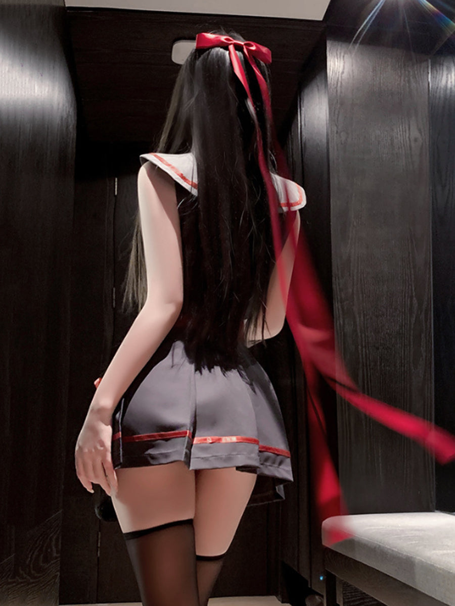 Japanese Schoolgirl Lingerie Set Anime Sailor Collar Crop Top and Pleated Mini Skirt Costume