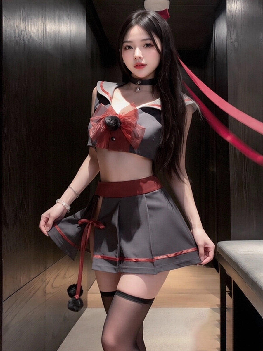 Japanese Schoolgirl Lingerie Set Anime Sailor Collar Crop Top and Pleated Mini Skirt Costume