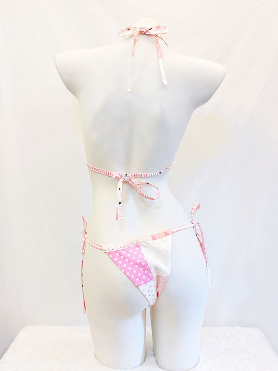 Kawaii Strawberry Bikini Set Two Piece Pink Patchwork String Swimsuit