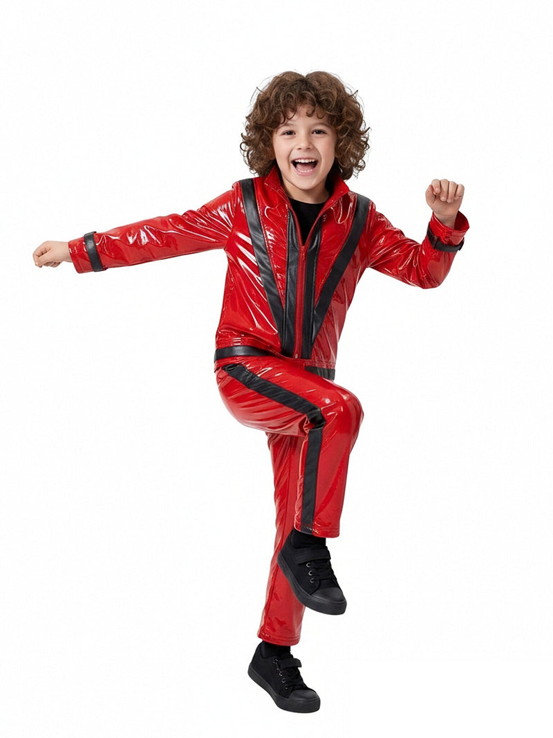 Michael Jackson Thriller Costume for Kids 80s Pop King Red Faux Leather Jacket and Pants