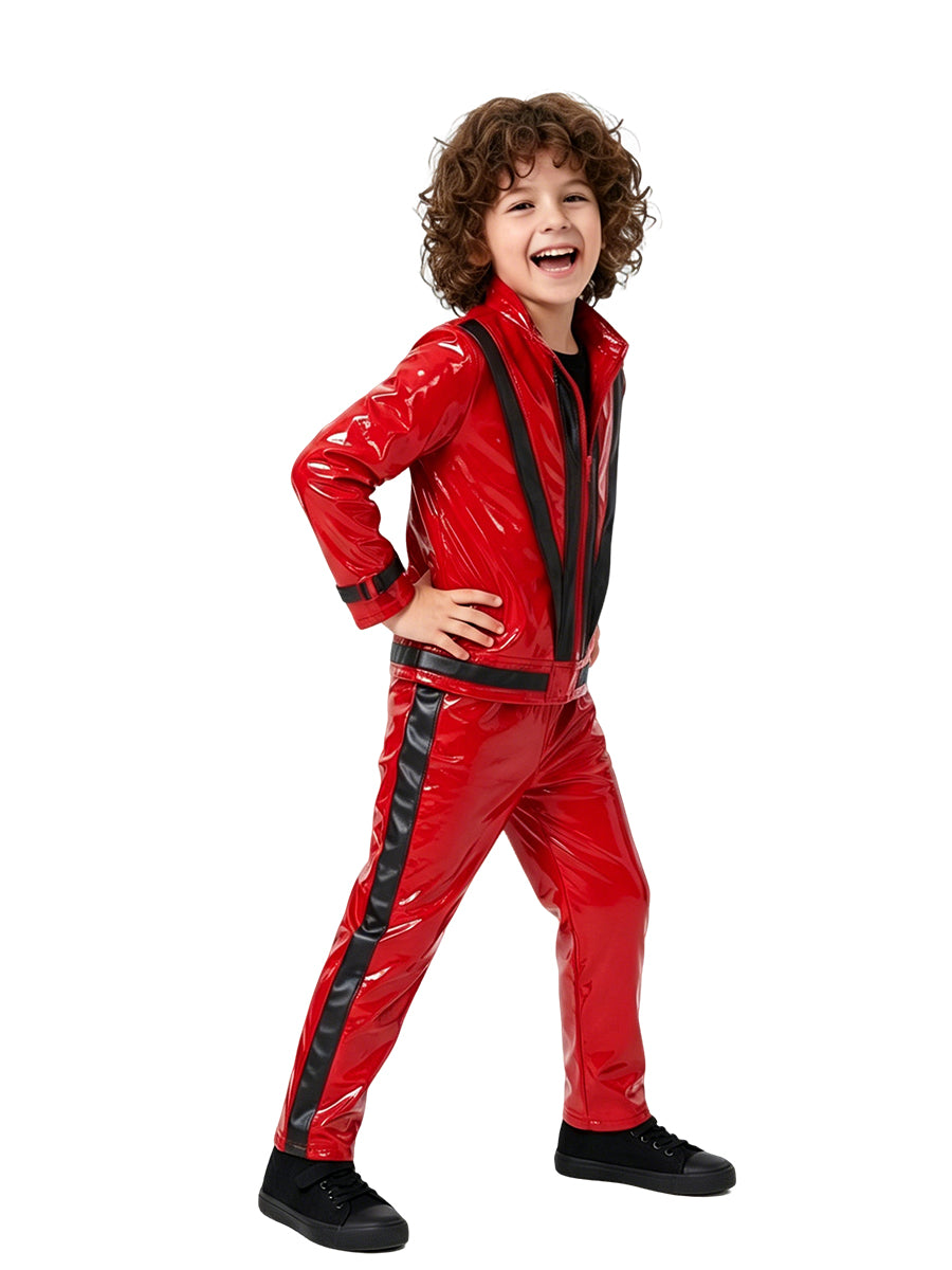 Michael Jackson Thriller Costume for Kids 80s Pop King Red Faux Leather Jacket and Pants