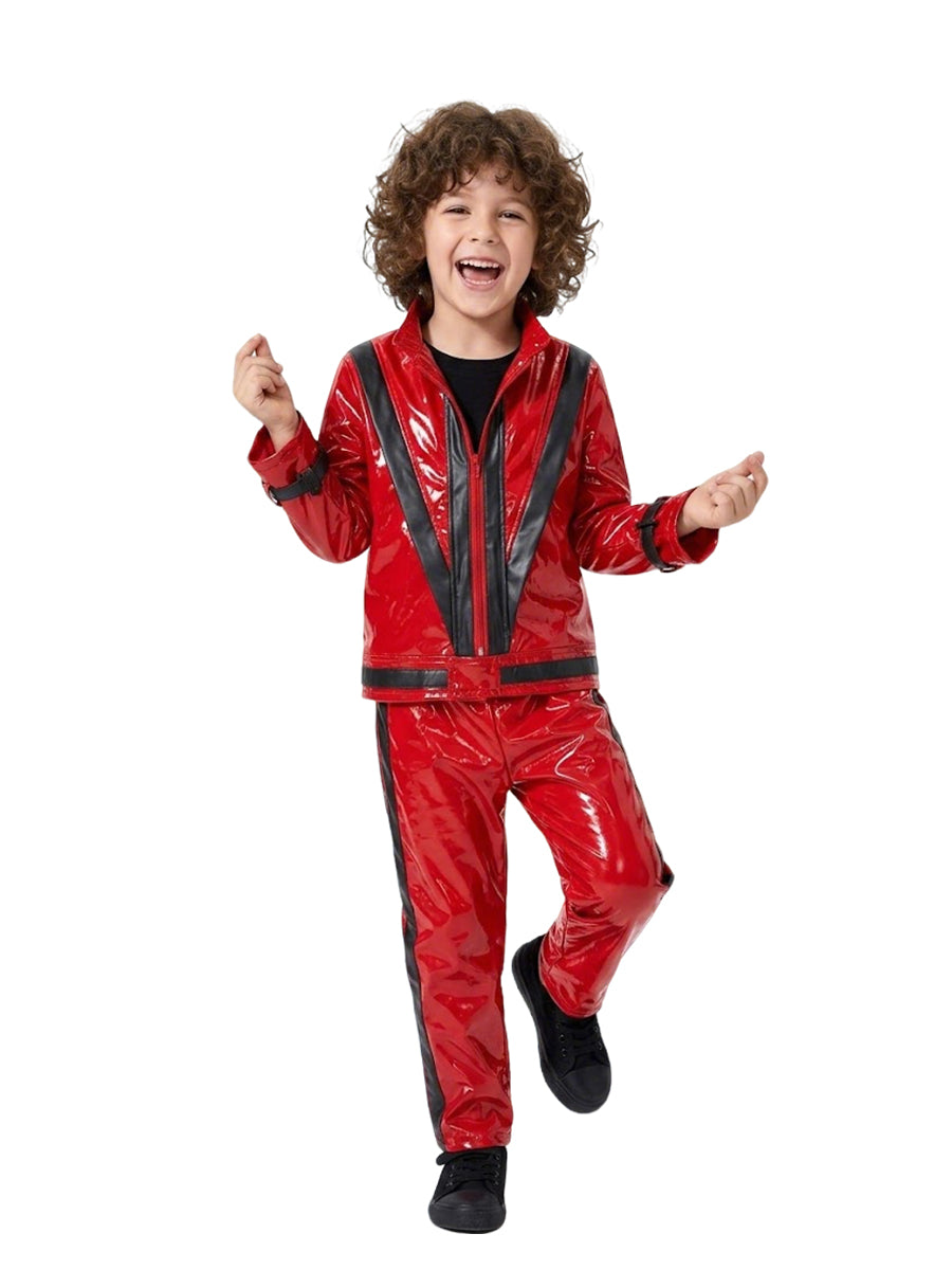 Michael Jackson Thriller Costume for Kids 80s Pop King Red Faux Leather Jacket and Pants