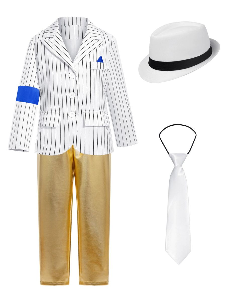 Michael Jackson Smooth Criminal Costume for Kids Pop King Metallic Performance Outfit 