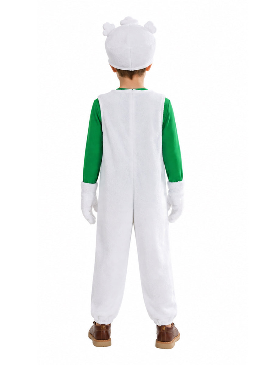 Kids Luigi Costume Plush Green Plumber Jumpsuit with Green T-Shirt and Hat