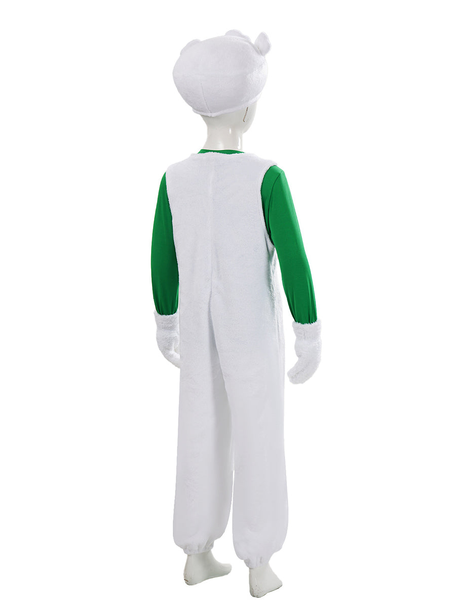 Kids Luigi Costume Plush Green Plumber Jumpsuit with Green T-Shirt and Hat