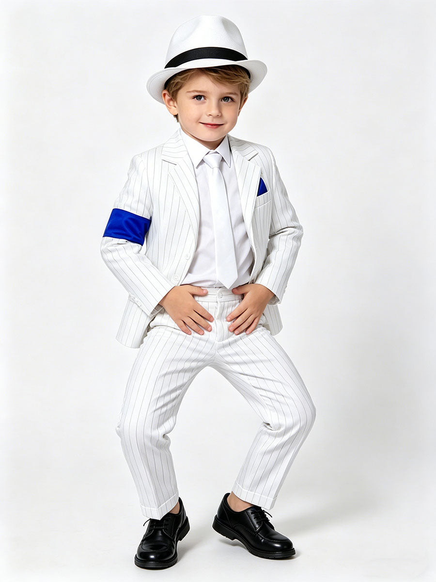 Michael Jackson Smooth Criminal Costume for Kids Iconic Pop King White Pinstripe Performance Outfit 