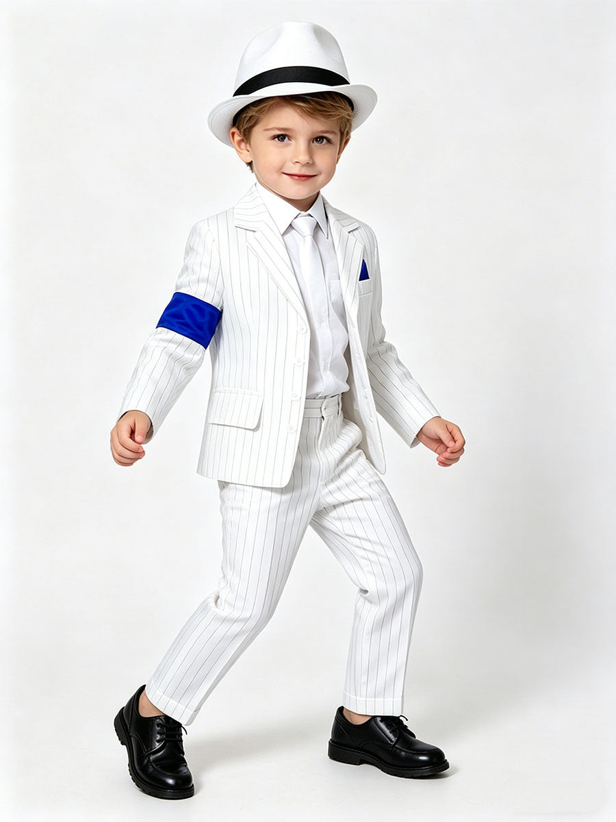 Michael Jackson Smooth Criminal Costume for Kids Iconic Pop King White Pinstripe Performance Outfit 