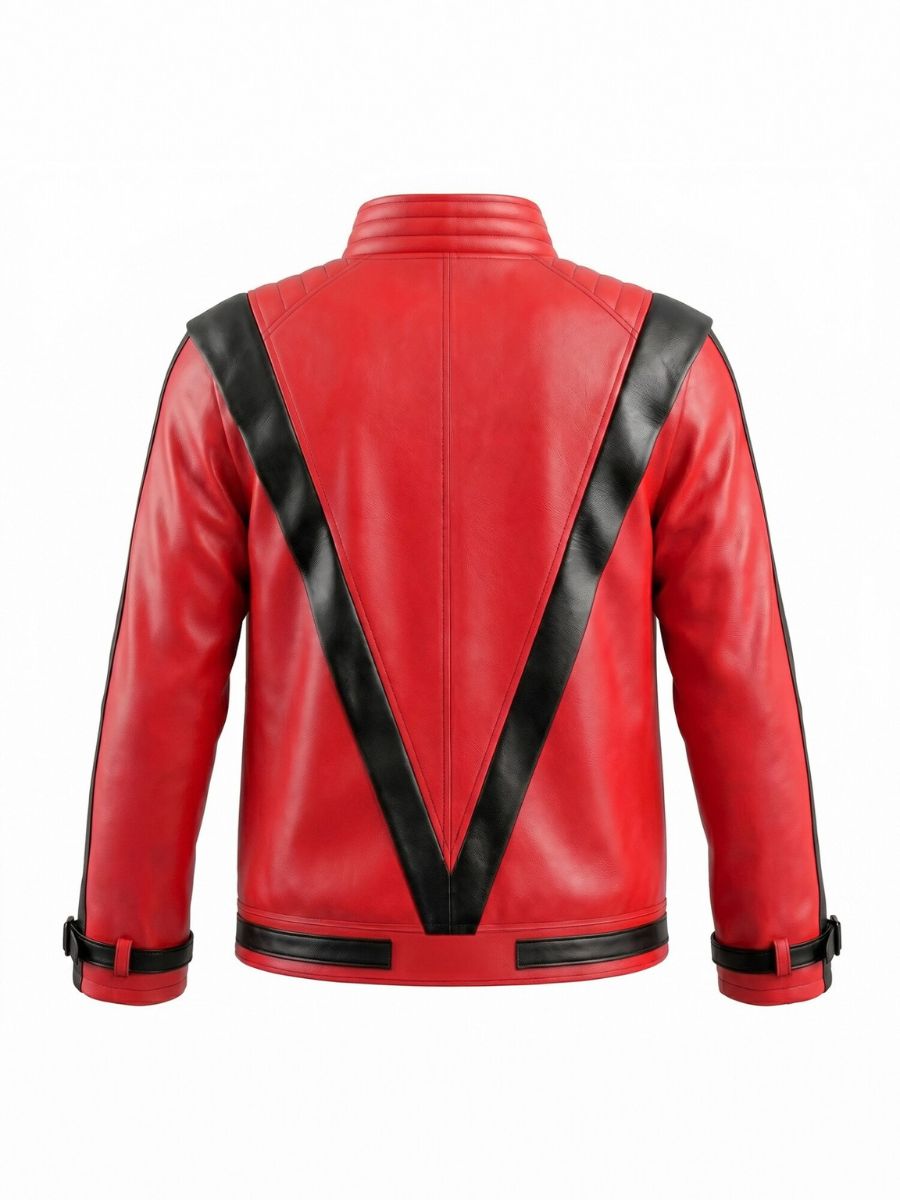 Kids Michael Jackson Thriller Costume 80s Pop King Red Faux Leather Jacket and Black Pants