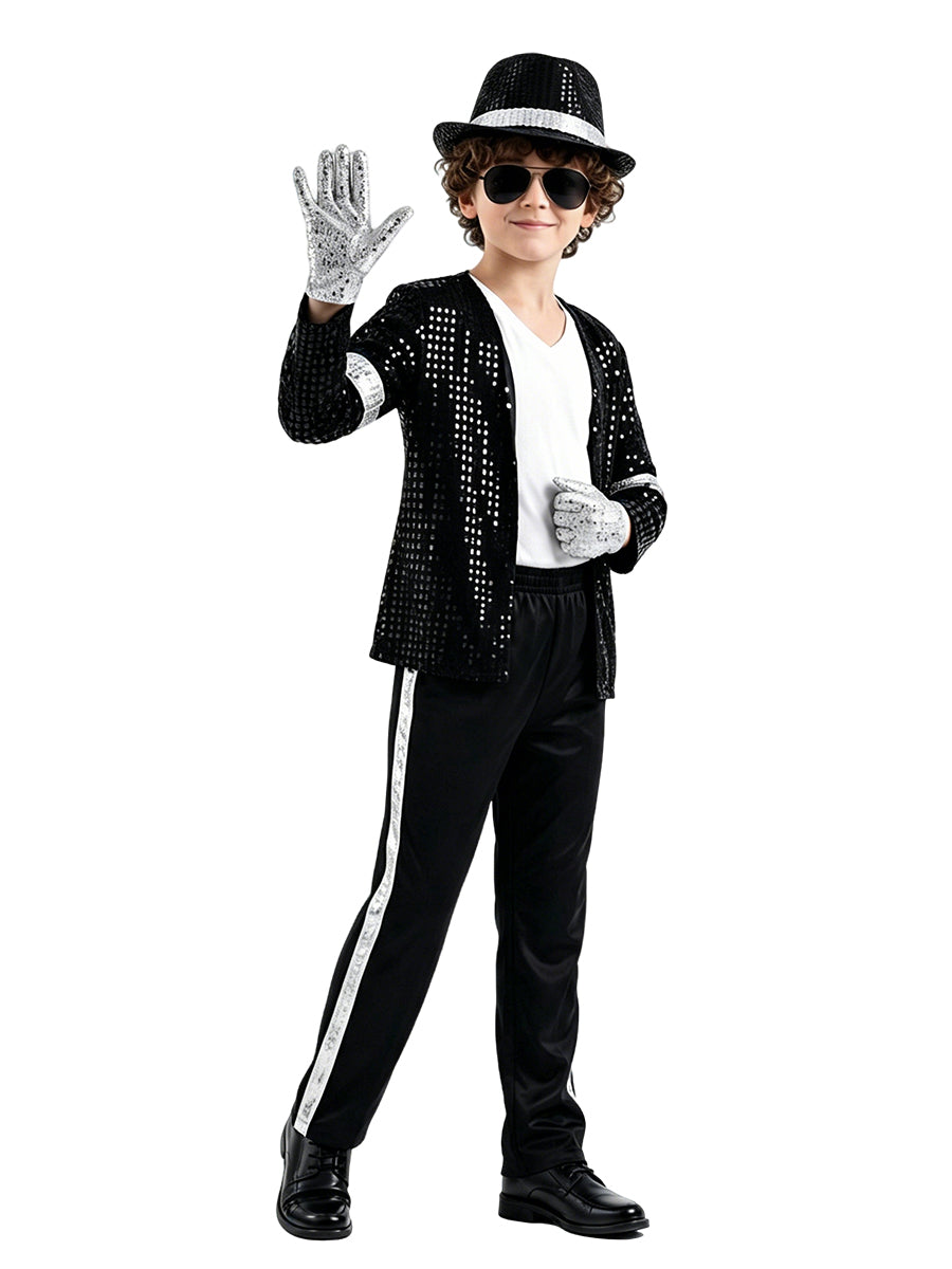 Kids Michael Jackson Costume Billie Jean Sequin Jacket and Pants with Hat