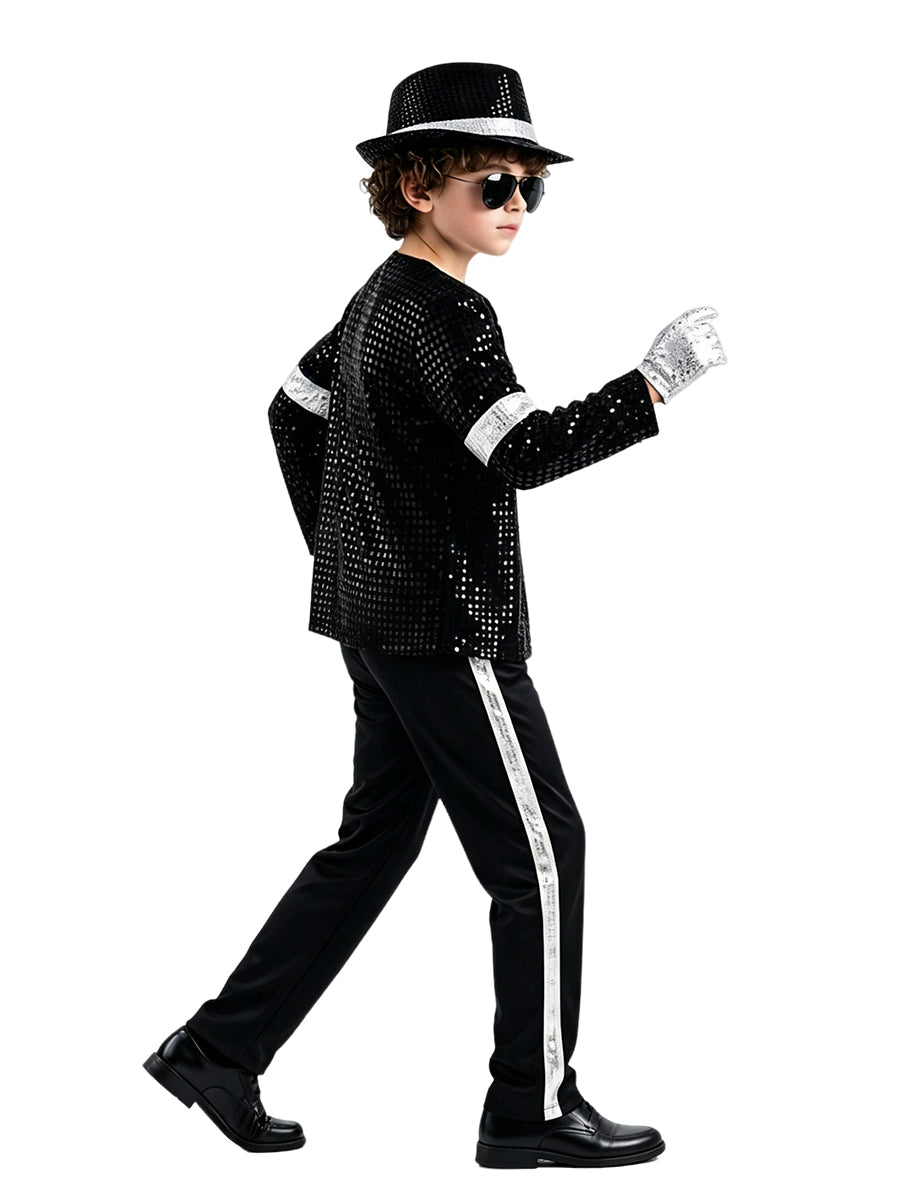 Kids Michael Jackson Costume Billie Jean Sequin Jacket and Pants with Hat