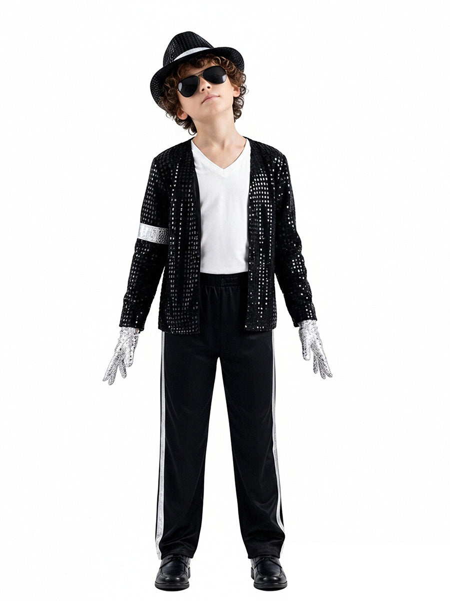 Kids Michael Jackson Costume Billie Jean Sequin Jacket and Pants with Hat
