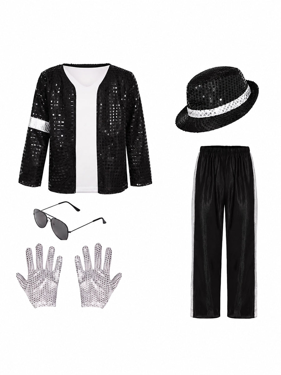 Kids Michael Jackson Costume Billie Jean Sequin Jacket and Pants with Hat