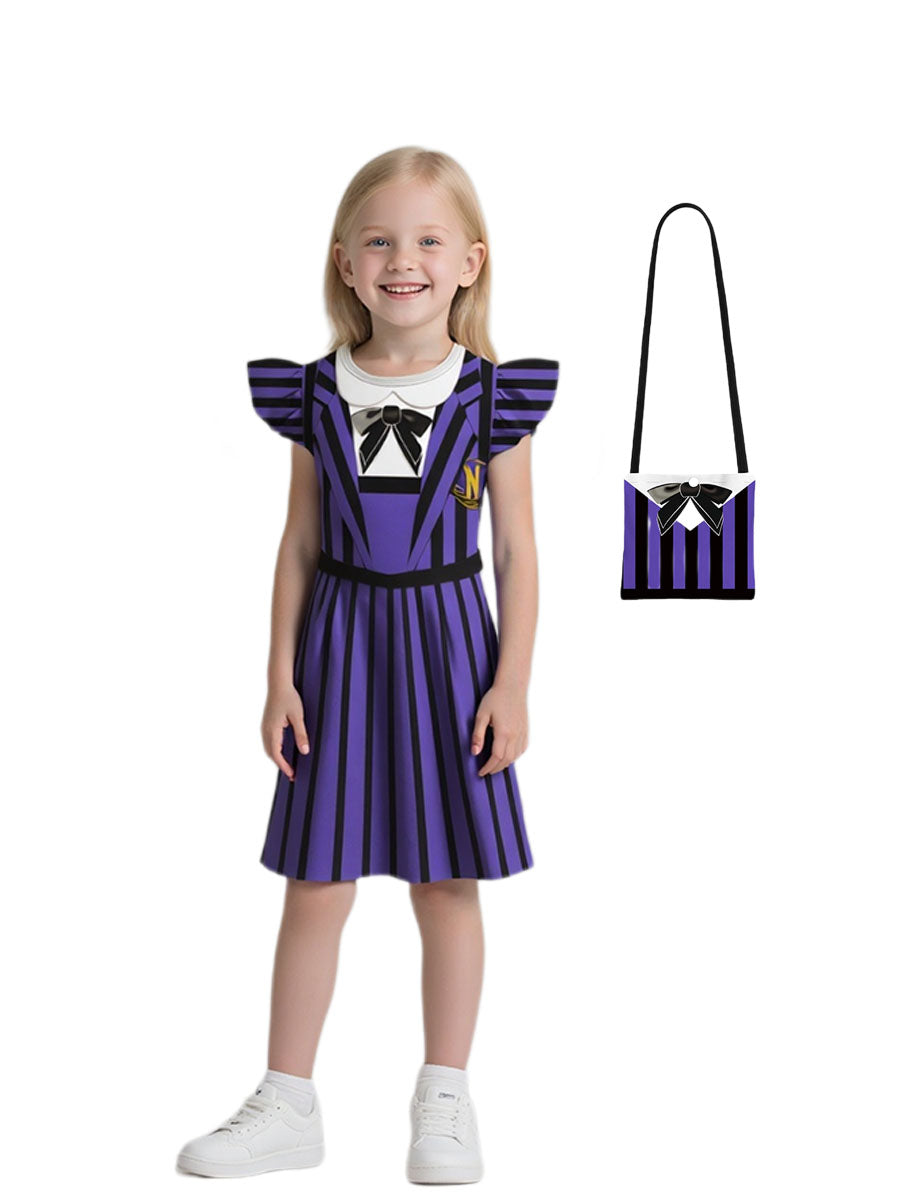 Kids Gothic Purple Striped Dress Costume